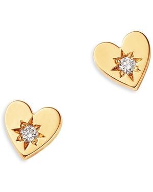 Zoe Chicco 14K Itty Bitty Symbols Diamond Accented Heart Stud Earrings - Metallic