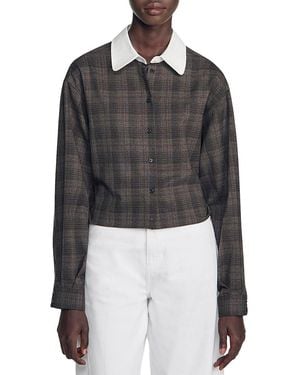 Sandro Dakota Contrast Collar Pleated Back Shirt - Black