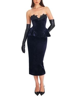 Miss Circle Pascha Lace Applique Strapless Peplum Maxi Dress - Blue