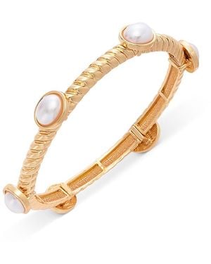 Aqua Imitation Pearl Twist Texture Bangle Bracelet - Metallic