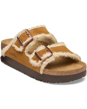 Birkenstock Arizona Suede Shearling Lined Platform Sandals - Brown
