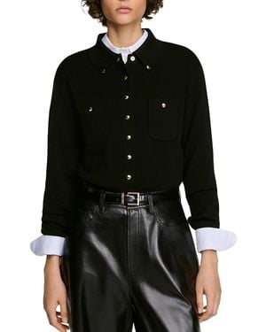 Sandro Jessica Wool Blend Shirt Collar Cardigan - Black