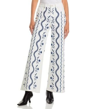Aqua Embroidered High Rise Wide Leg Jeans - Blue