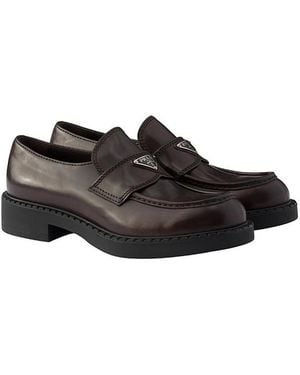 Prada Chocolate Aged Leather Loafers - Brown