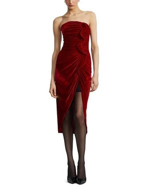 BCBGMAXAZRIA Strapless Velvet Ruffle Dress - Red