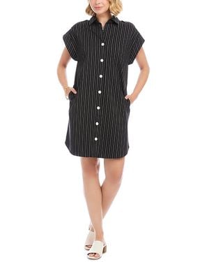 Karen Kane Stripe Cap Sleeve Shirtdress - Black