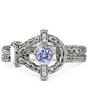John Hardy Sterling Icon Tanzanite & Diamond Halo Chain Ring - White