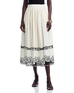 Tahari Embroidered Midi Skirt - White