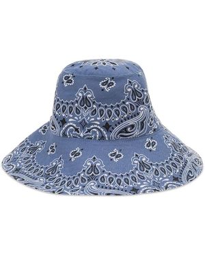 Call it By Your Name Capeline Paisley Cotton Button Hat - Blue