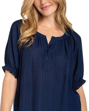 Liverpool Los Angeles Plus Short Sleeve Half Placket Woven Blouse - Blue