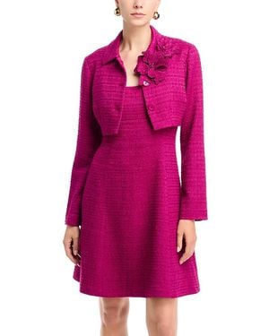 Teri Jon Boucle Flower Corsage Applique Bolero Jacket - Pink