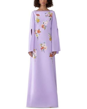 Carolina Herrera Floral Long Sleeve Caftan Gown - Purple