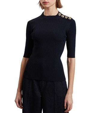 Ted Baker Elia Rib Knot Crop Top - Black