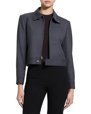 Theory Harrington Cropped Zip Jacket - Blue
