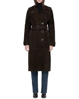 AllSaints Oaker Suede Belted Trench Coat - Black