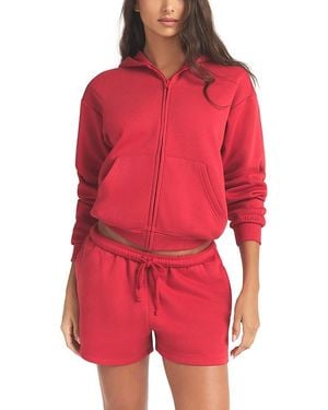 Skims Cotton Fleece Full Zip Hoodie - Red