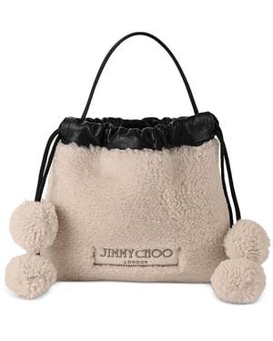 Jimmy Choo Shearling Pom-Pom Pouch - Natural