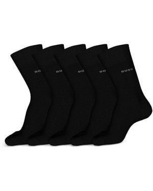 BOSS Cotton Blend Logo Dress Socks, Pack Of 5 - Black