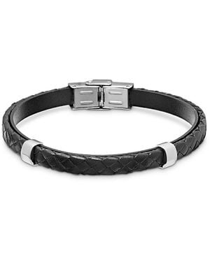 Link Up Jan Leslie Double Steel Woven Leather Bracelet - Black
