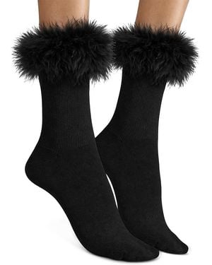 High Heel Jungle Frou Frou Faux Fur Trim Socks - Black