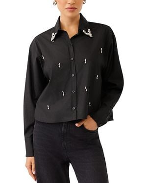 Fifteen Twenty Lisa Embellished Button Front Shirt - Black