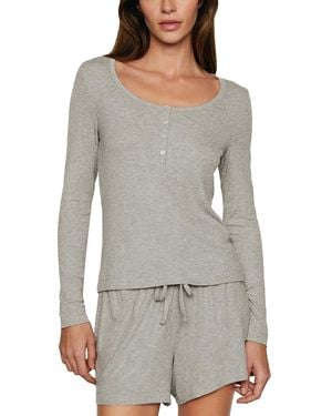 Eberjey Dream Ribbed Henley Top - Gray