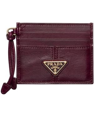 Prada Leather Card Holder - Purple
