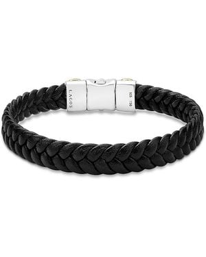 Lagos 18K & Sterling Anthem Braided Leather Bracelet - Black