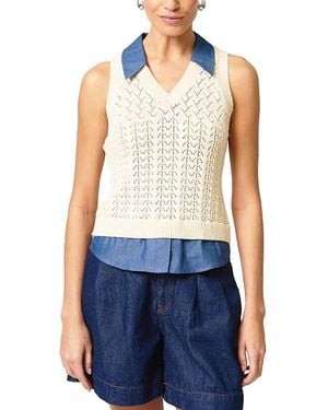 Central Park West Hazel Pointelle Stitch Halter Twofer - Blue