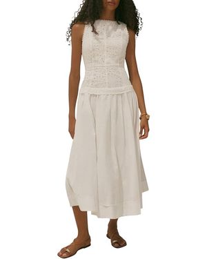 Mint Velvet Cotton Broderie Midi Dress - Natural