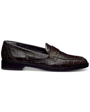 Reformation Kaylee Croc Embossed Leather Loafers - Black