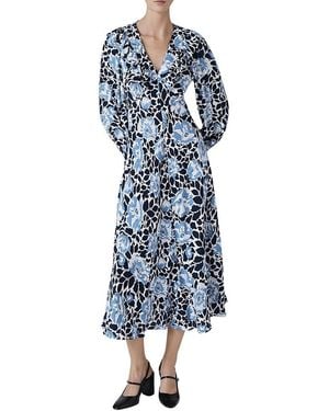 Ghost Noa Floral Crepe V Neck Midi Dress - Blue