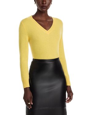 C by Bloomingdale's Cashmere Cashmere V Neck Sweater - Yellow