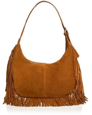 Aqua Large Fringed Suede Hobo Bag - Brown