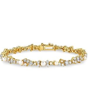 Sydney Evan 14K Diamond & Freshwater Pearl Cocktail Tennis Bracelet - Metallic
