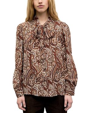 Gerard Darel Lisie Printed Tie Neck Blouse - Brown