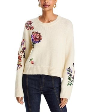 Cinq À Sept Esmerine Sequin Floral Sweater - White