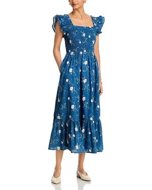 Aqua Floral Smocked Midi Dress - Blue