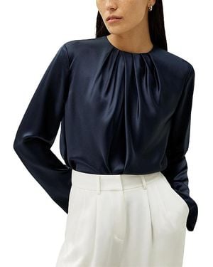 LILYSILK Silk Ruched-Neck Top - Blue