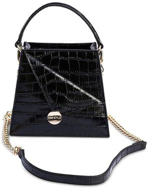 F & W Style Kandi Croc Embossed Leather Handbag - Black