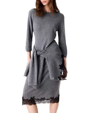 Maje Ridentelle Wool Lace Hem Dress - Gray