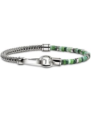 John Hardy Sterling Heishi Multi Stone Bead & Woven Link Bracelet - Green