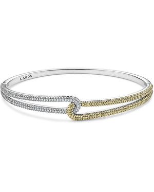 Lagos 18K & Sterling Caviar Lux Clip Diamond Bangle Bracelet - White