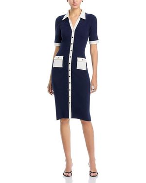 Tahari Elbow Sleeve Rib Sweater Dress - Blue