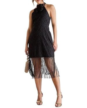 Coast Broderie Embellished Fringe Halter Dress - Black