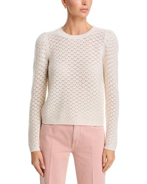 C by Bloomingdale's Cashmere Pointelle Crewneck Puff Sleeve Cashmere Sweater, Exclusive - White