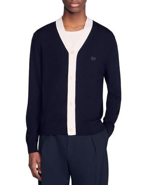Sandro Colorblocked Cardigan Sweater - Blue