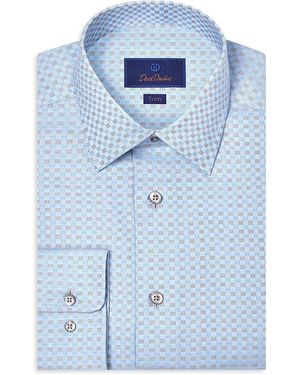 David Donahue Trim Fit Dobby Check Dress Shirt - Blue