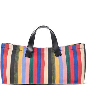 STAUD Port Striped East/West Canvas Tote - Red