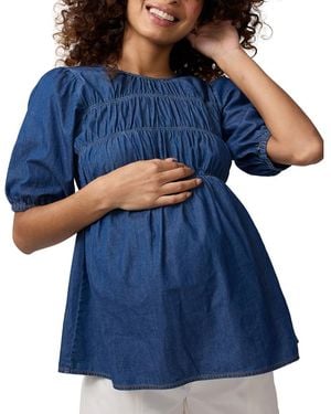 Ingrid & Isabel Chambray Smocked Maternity Top - Blue